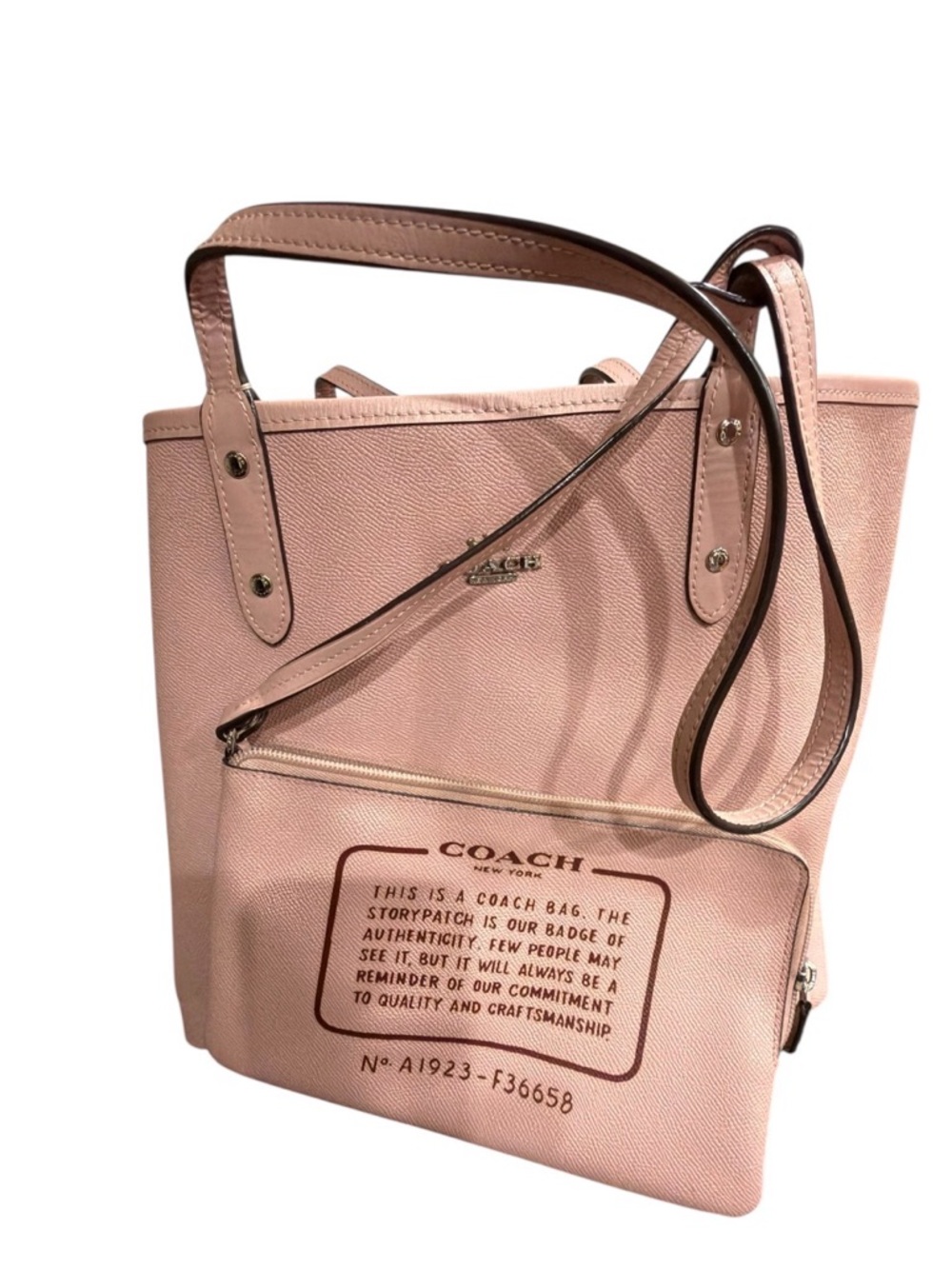 Coach Signature Beige and Pink reversible Tote Bag F36658 with pouch - Picture 2 of 13